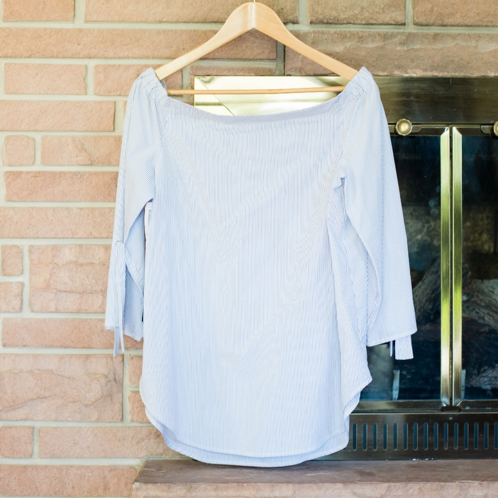 Aritzia Babaton Striped Off the Shoulder Blouse
